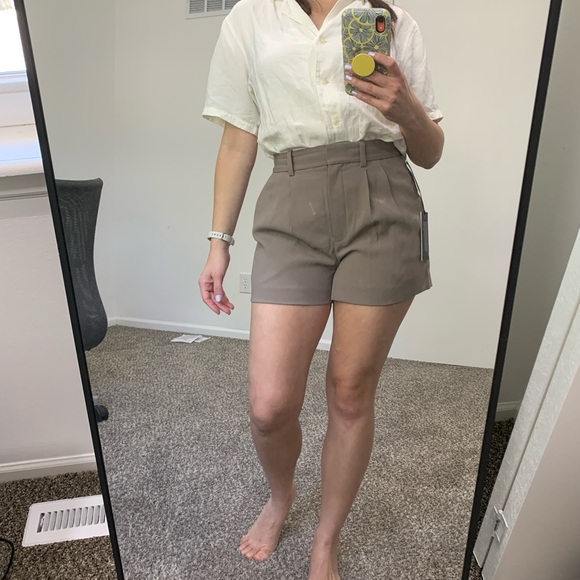 Aritzia Babaton 3" Pleated Mini Short, Felted Taupe, Summer 24, NWT, Sz 4 - Picture 15 of 16